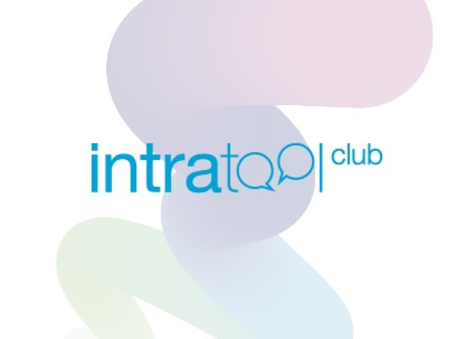 The logo features the text intratool club in blue, with two speech bubbles forming the letters oo in tool, set against a soft, abstract pastel background.