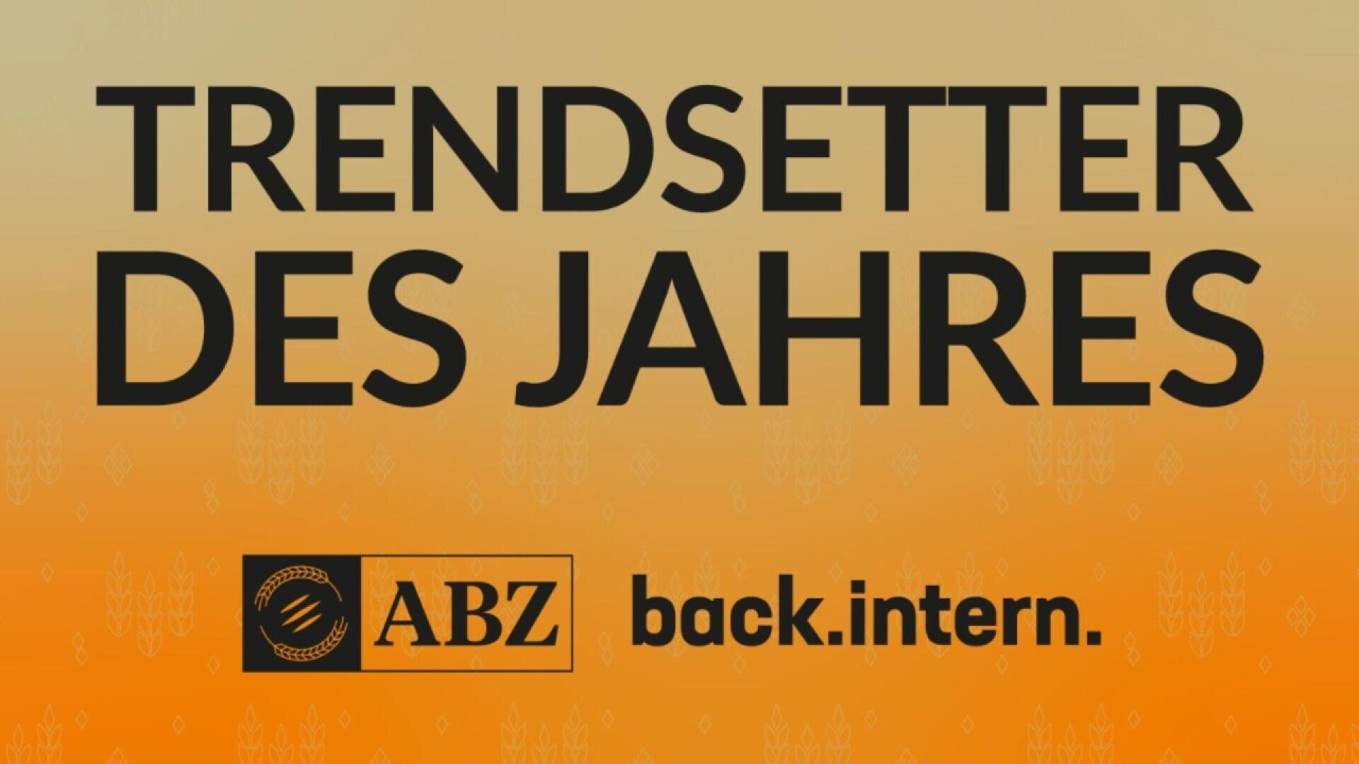 Bold black text reads TRENDSETTER DES JAHRES above the ABZ logo and back.intern. on an orange gradient background.